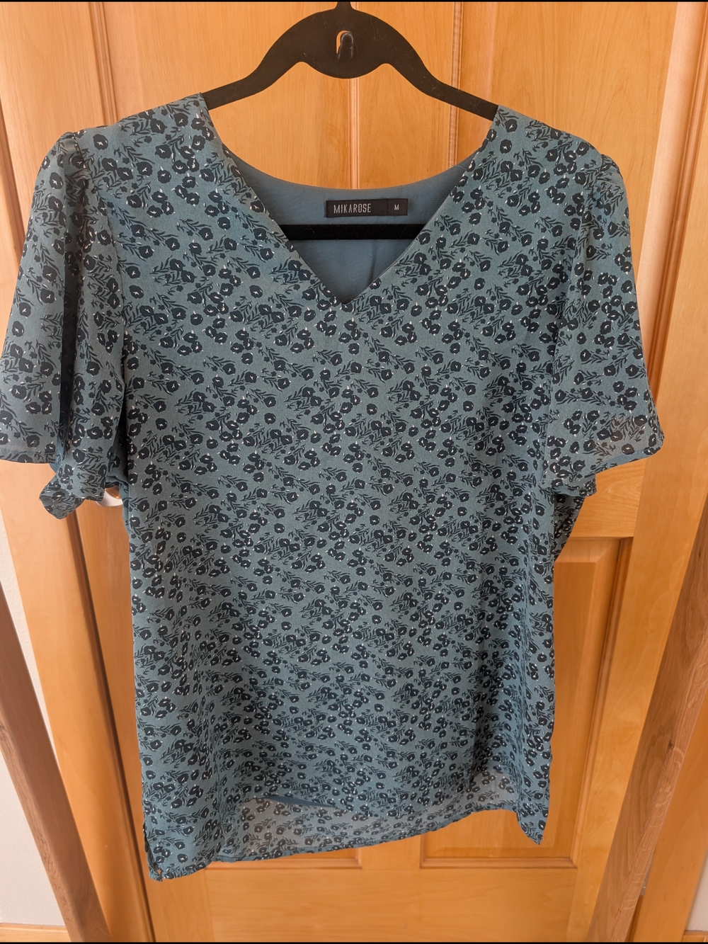 Mikarose Teal V-Neck Short Sleeve Floral Blouse